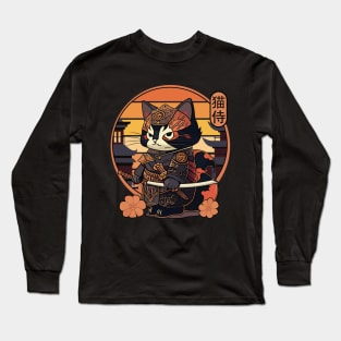 Samurai Cat Tattoo, Kawaii Ninja Cat Long Sleeve T-Shirt